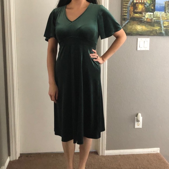 velvet green midi dress